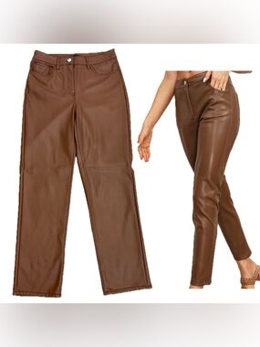 Reitmans Signature Pant cognac brown high-rise straight-leg vegan leather Sz 8